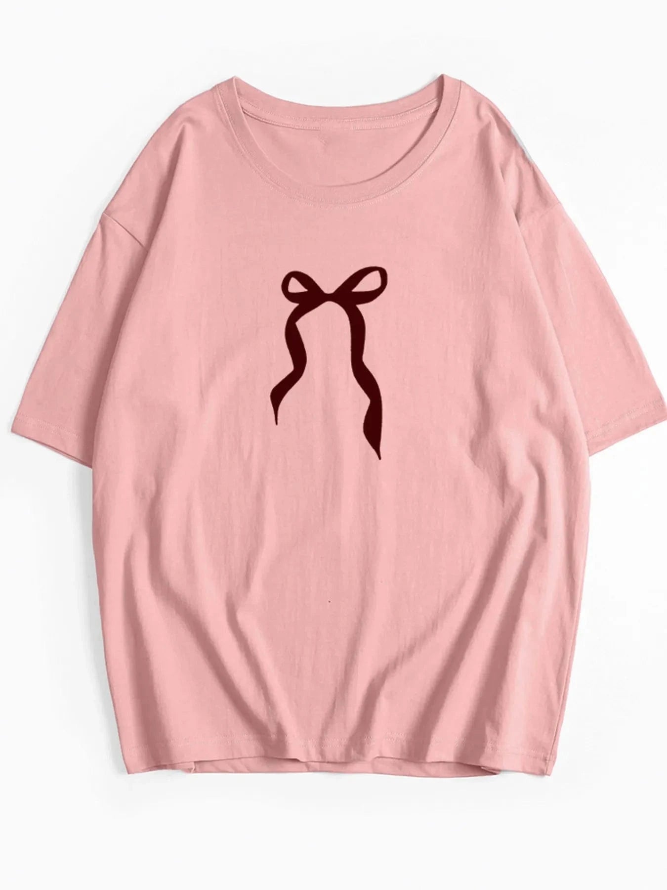 Trendsi TOP Pink / M Plus Size Bow Round Neck Short Sleeve T-Shirt