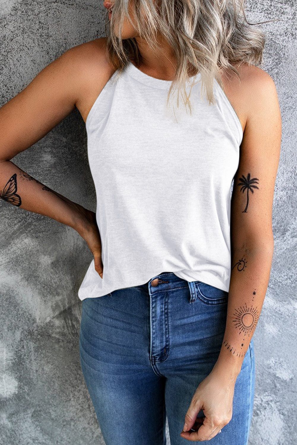Trendsi TOP White / S Curved Hem Grecian Tank Top