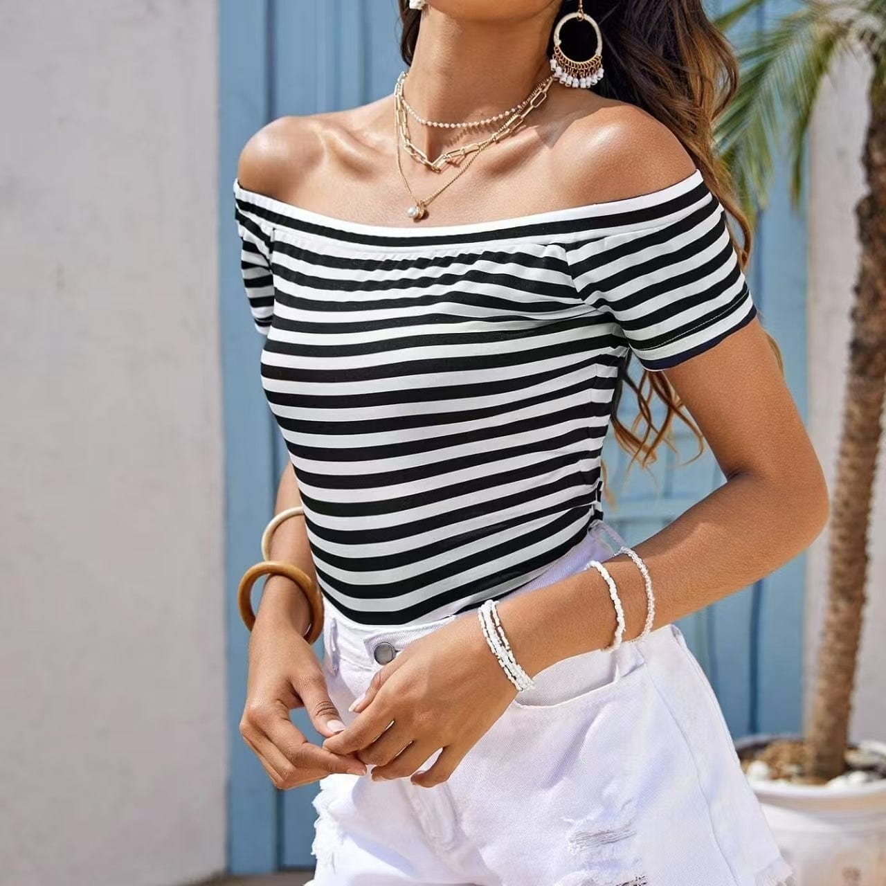 Trendsi tops "Striped One-Shoulder Top – Effortless Summer Chic"