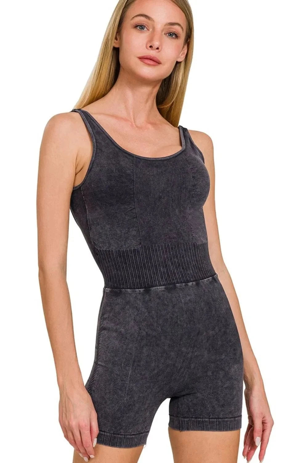 Trendsi tracksuit BLACK / S/M Zenana Washed Sports Romper With Removable Bra Pad