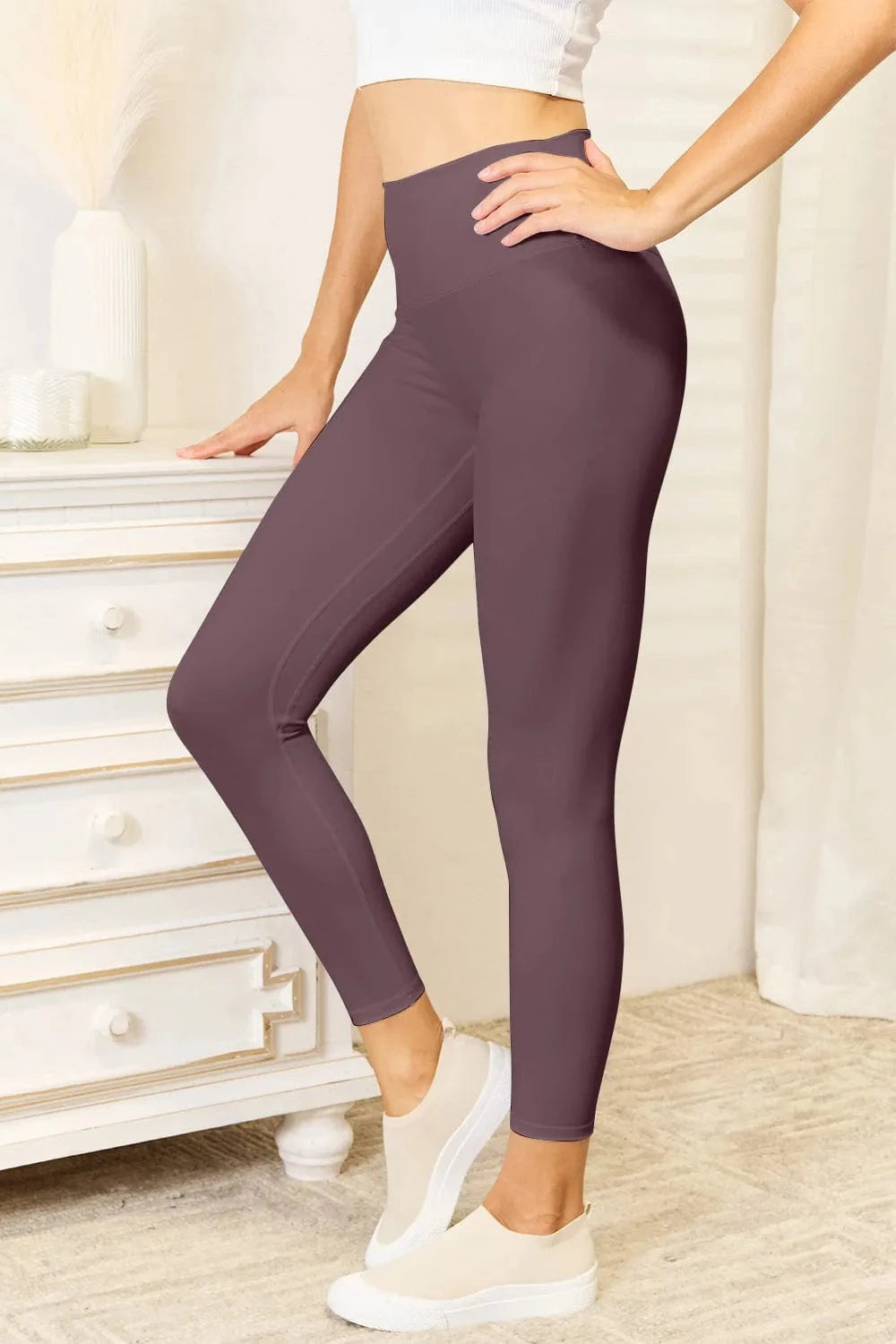 Trendsi tracksuit Chocolate / S Double Take Wide Waistband Sports Leggings