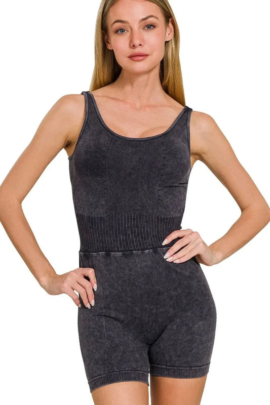Trendsi tracksuit Zenana Washed Sports Romper With Removable Bra Pad