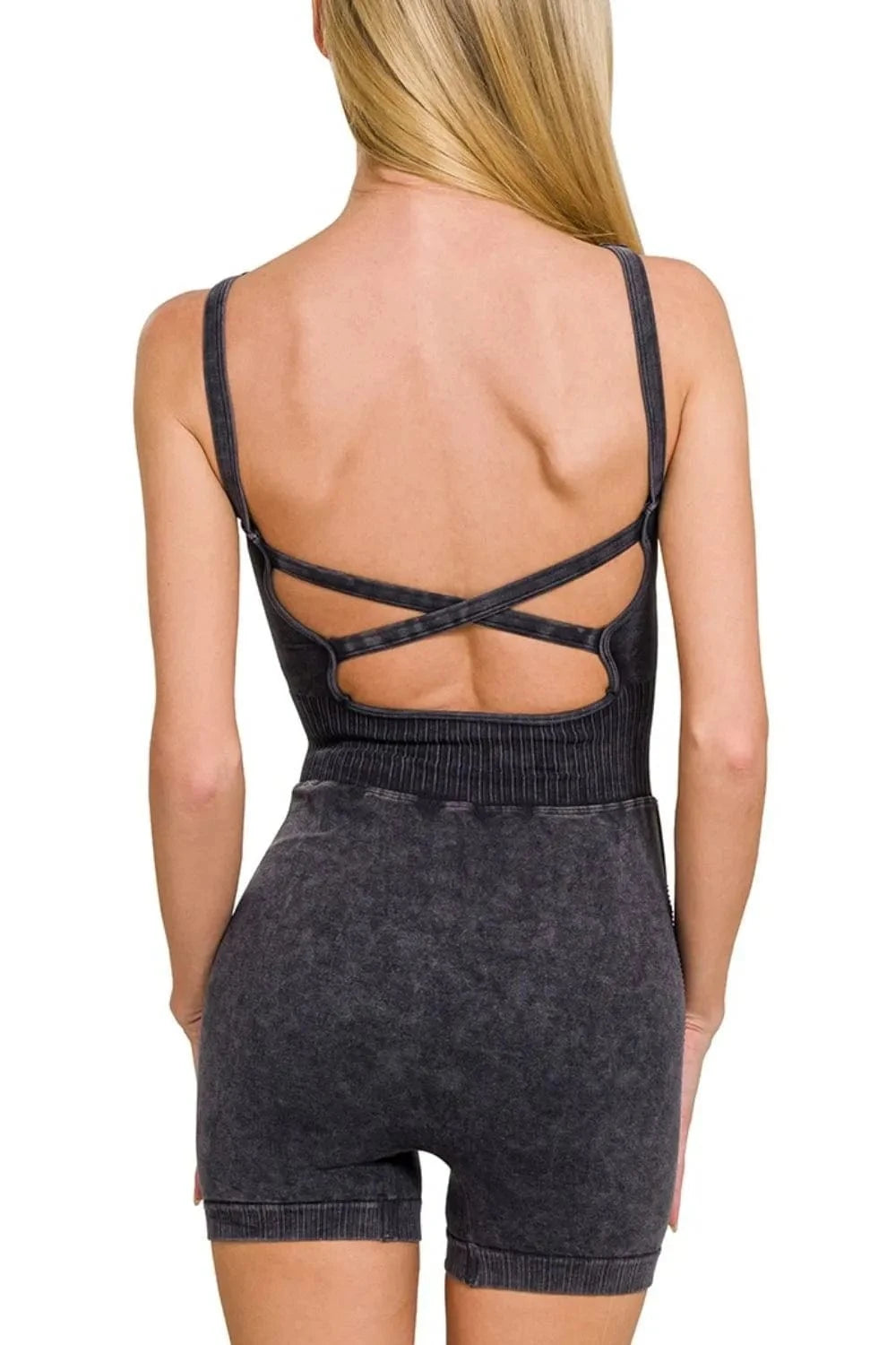 Trendsi tracksuit Zenana Washed Sports Romper With Removable Bra Pad