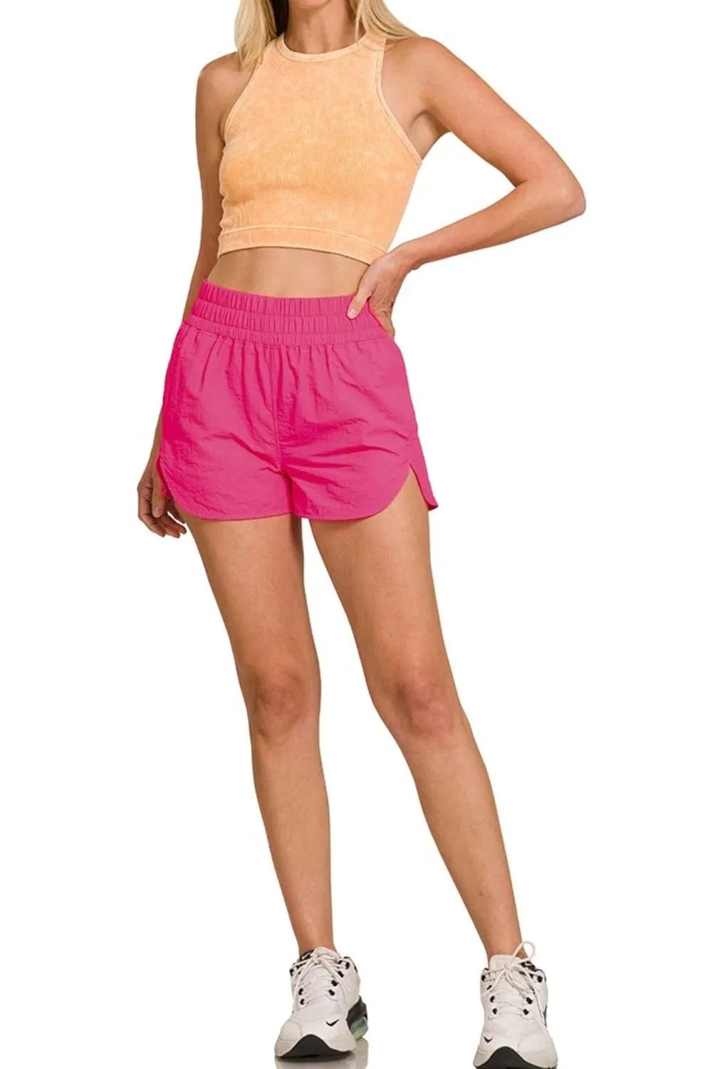 Trendsi tracksuit Zenana Windbreaker Smocked Waistband Running Shorts