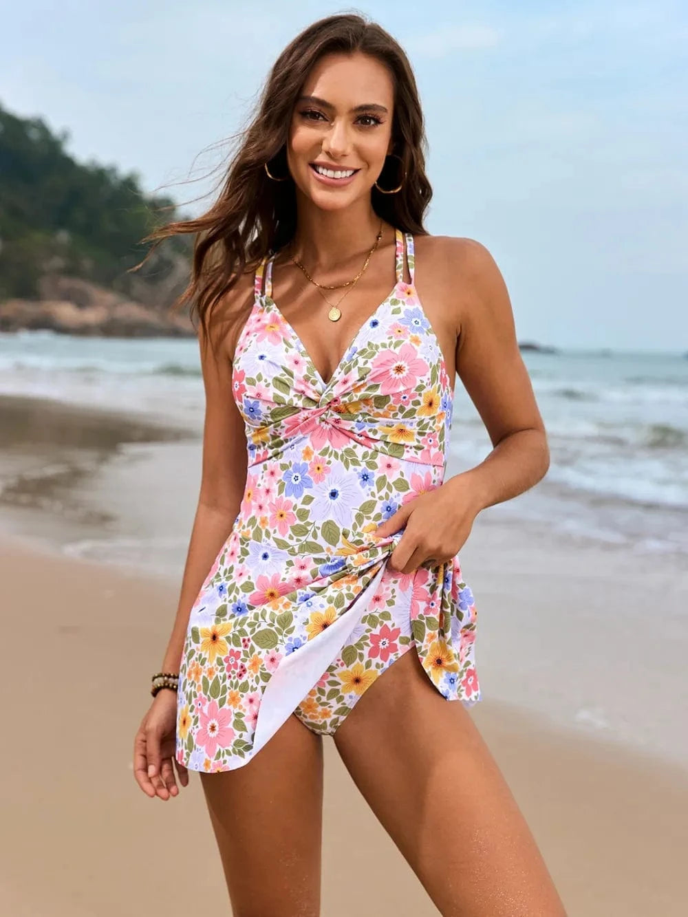 Trendsi Twisted Front Crisscross Double Spaghetti Strap One-Piece Swimwear