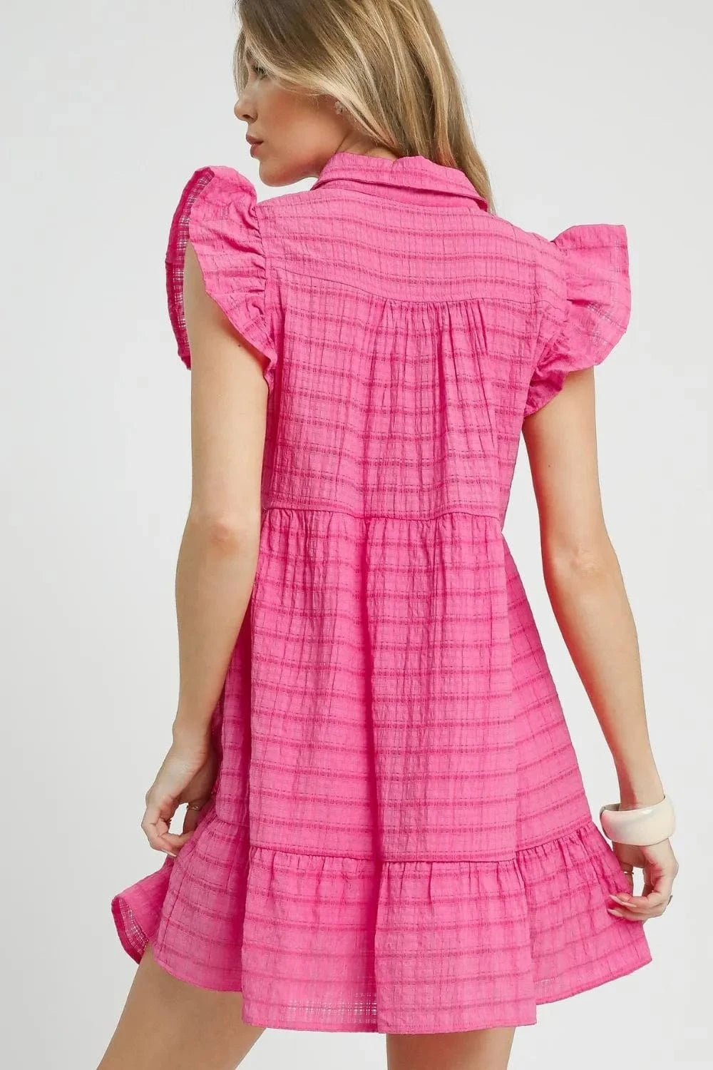 Trendsi Umgee Ruffle Cap Sleeve Textured Mini Dress