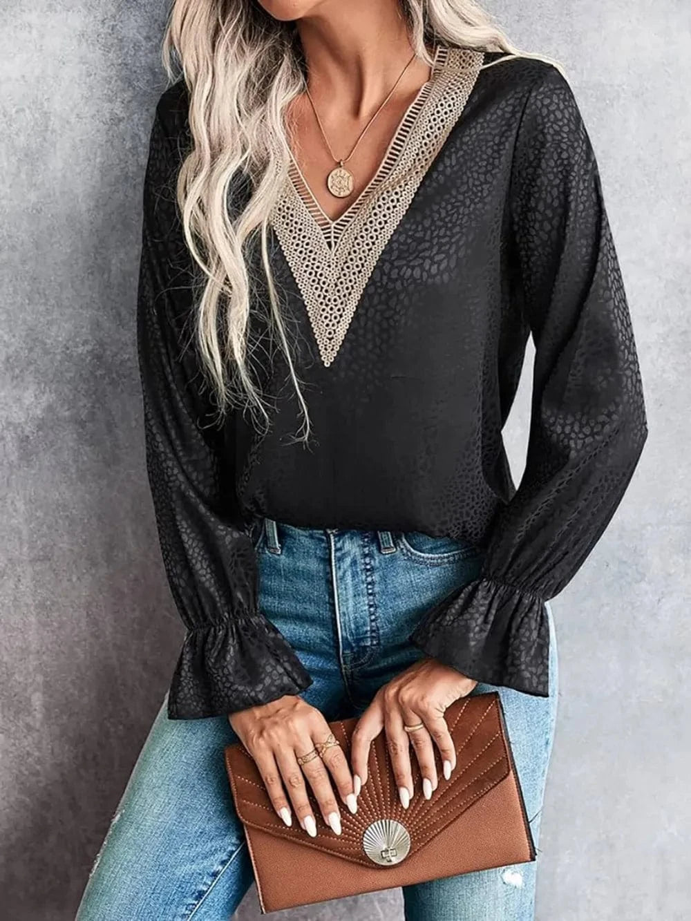 Trendsi V-Neck Flounce Sleeve Blouse