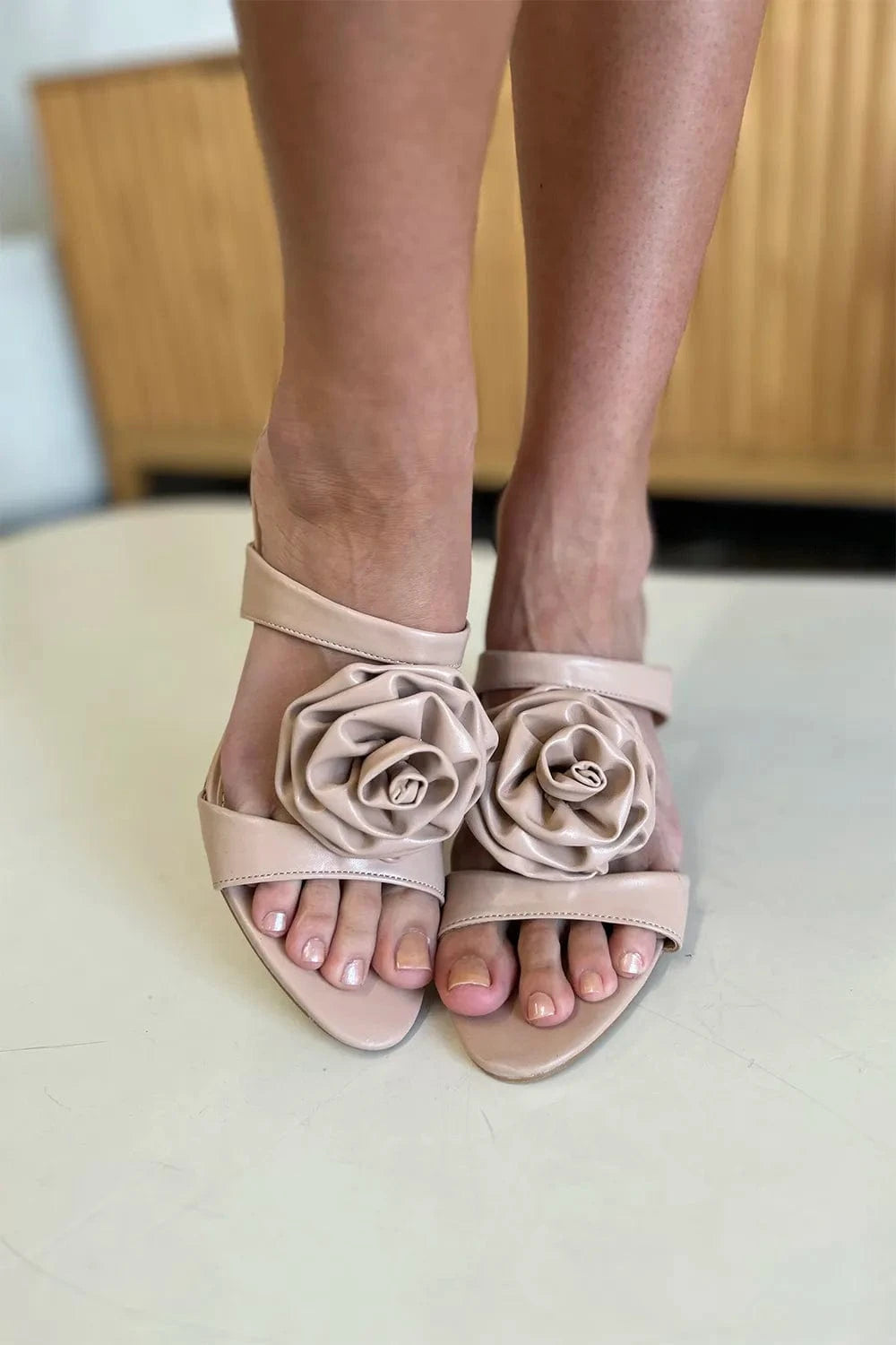 Trendsi Weeboo Flower PU Leather Stiletto Heel Sandals