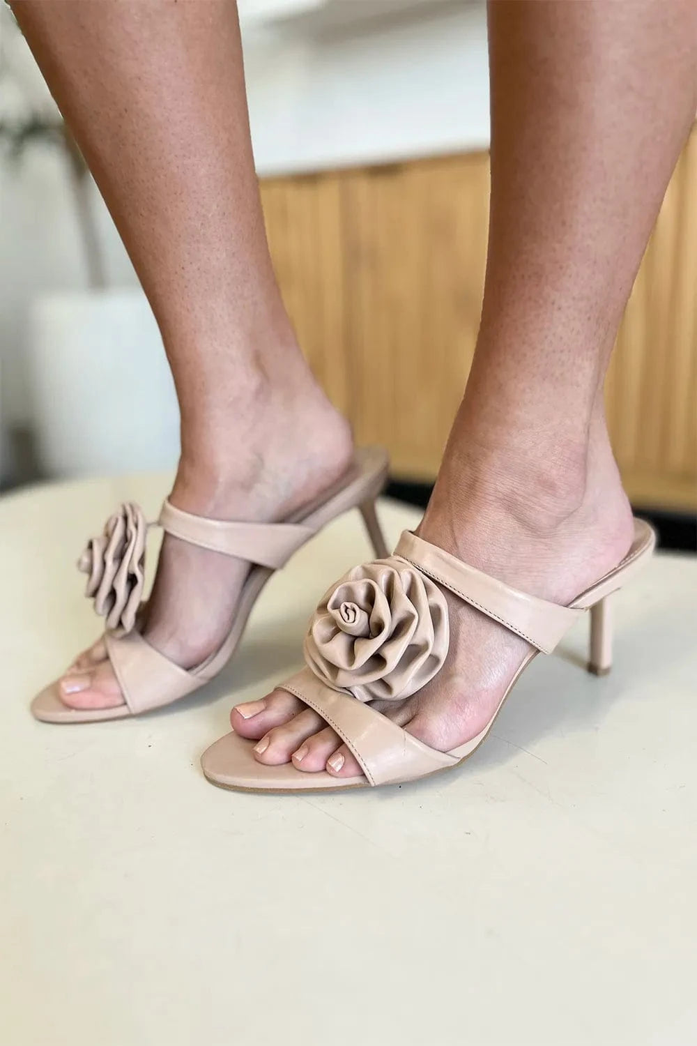 Trendsi Weeboo Flower PU Leather Stiletto Heel Sandals