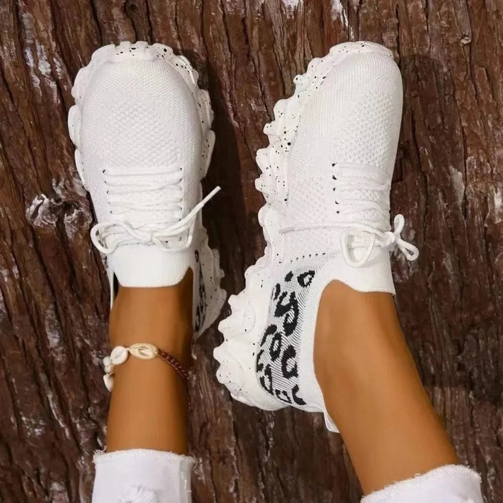 Trendsi White / 36(US5) Leopard Mesh Round Toe Athletic