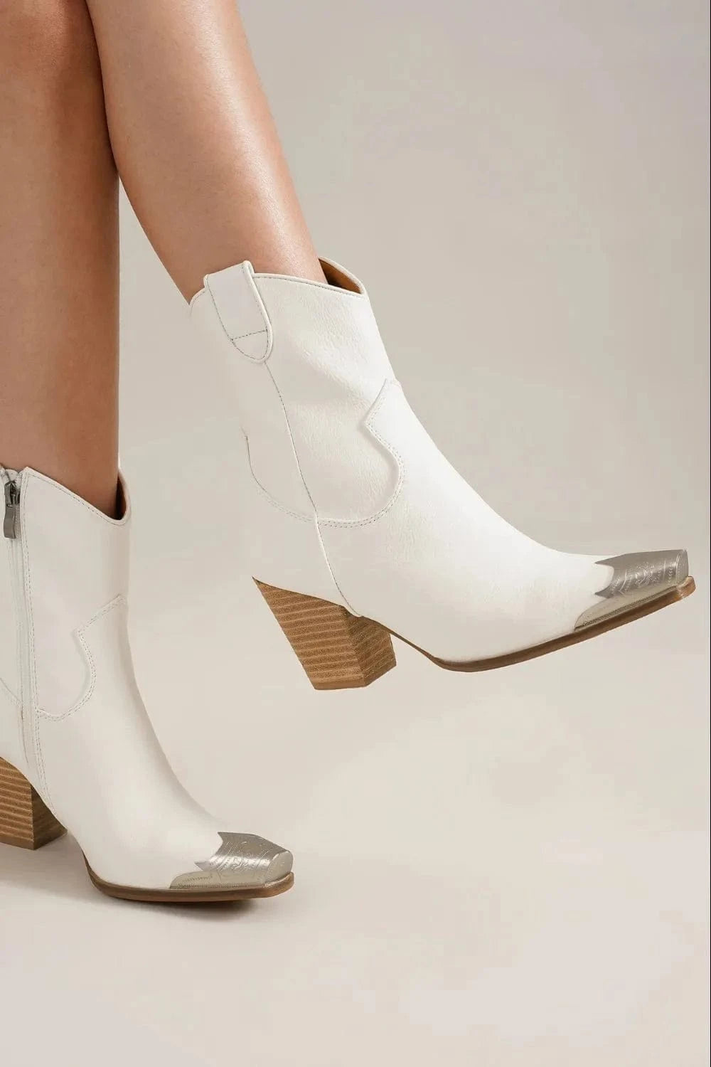 Trendsi White / 6 Beast Fashion Faux Leather Block Heel Boots with Side Zippers