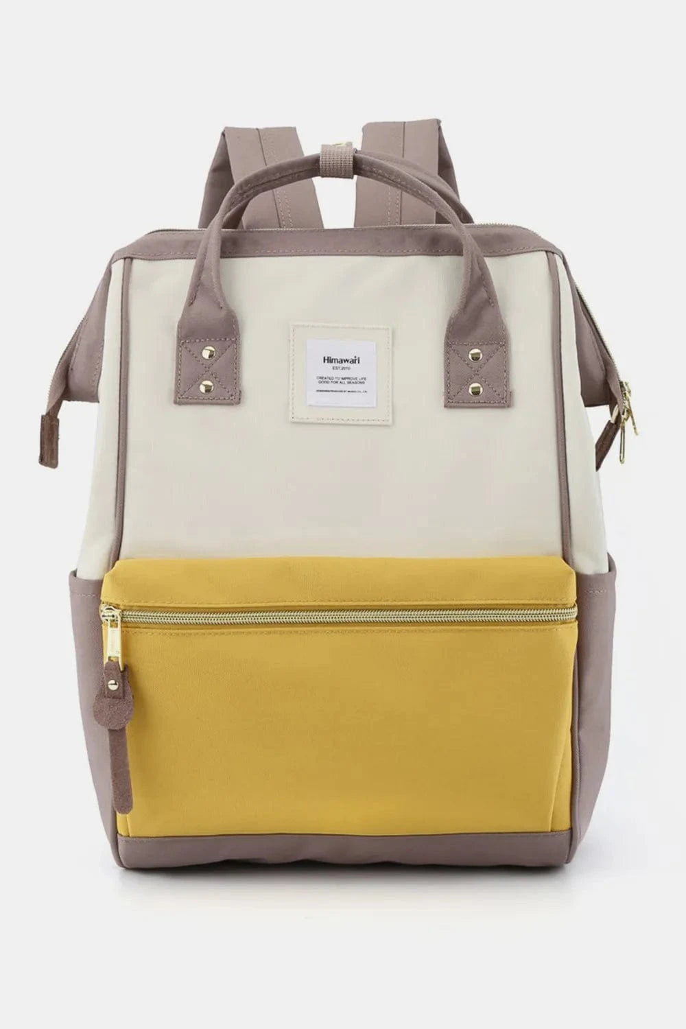 Trendsi White/Lemon/Taupe / One Size Himawari Waterproof Canvas Backpack Bag with Side Pockets
