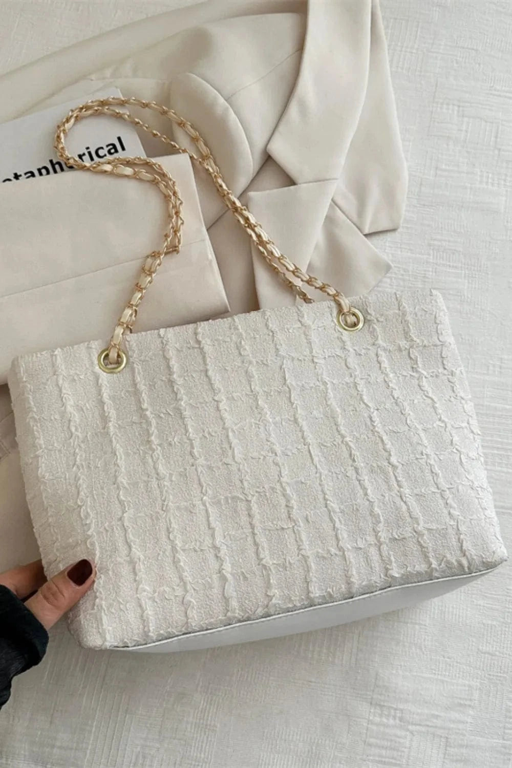 Trendsi White / One Size Polyester Texture Chain Tote bag