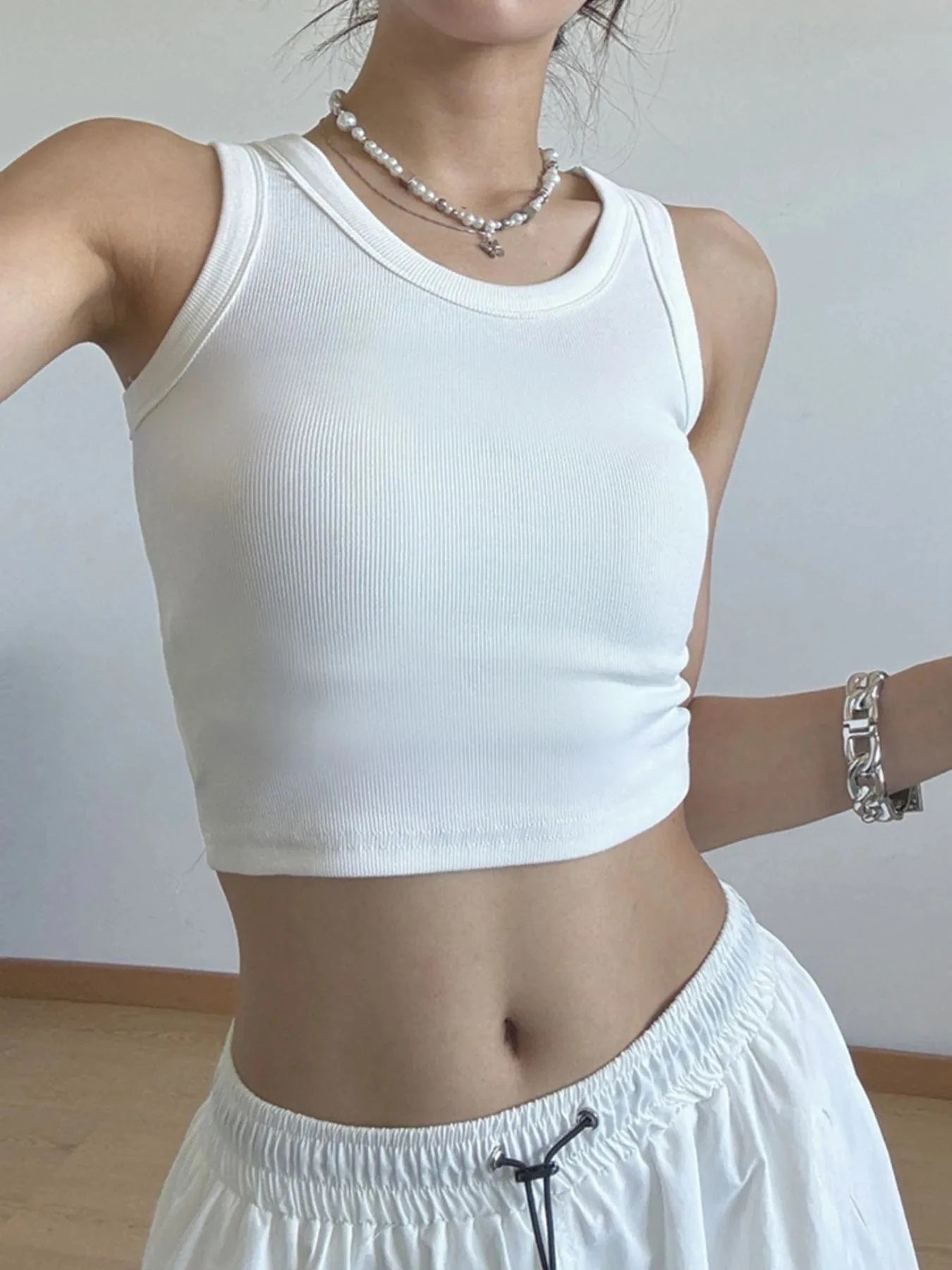 Trendsi White / S Ribbed Crop Tank Top