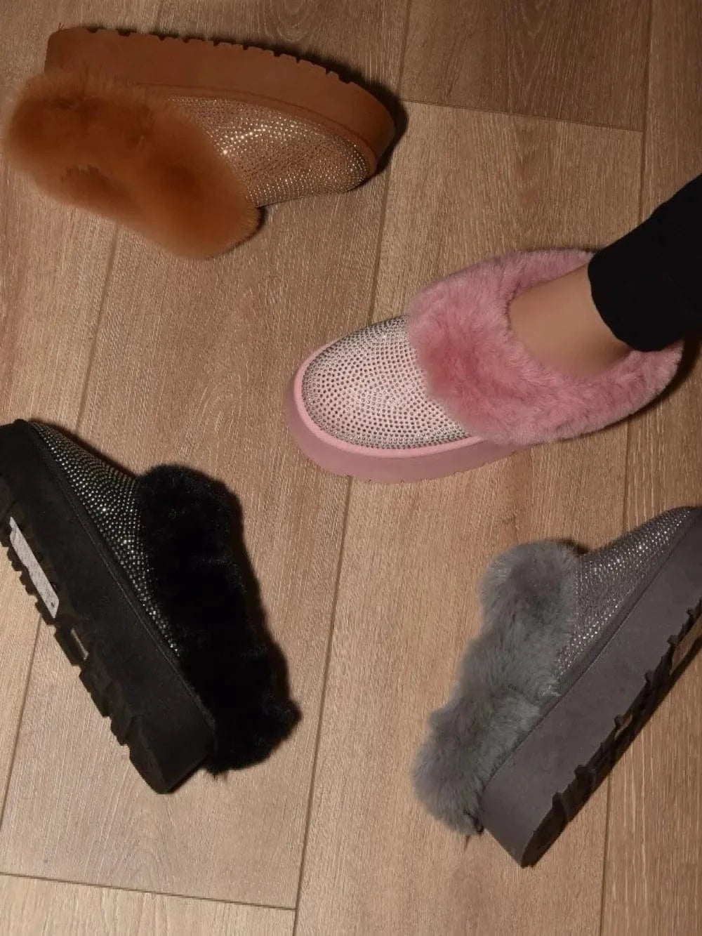Trendsi WILD DIVA Embellished Faux Fur Platform Booties