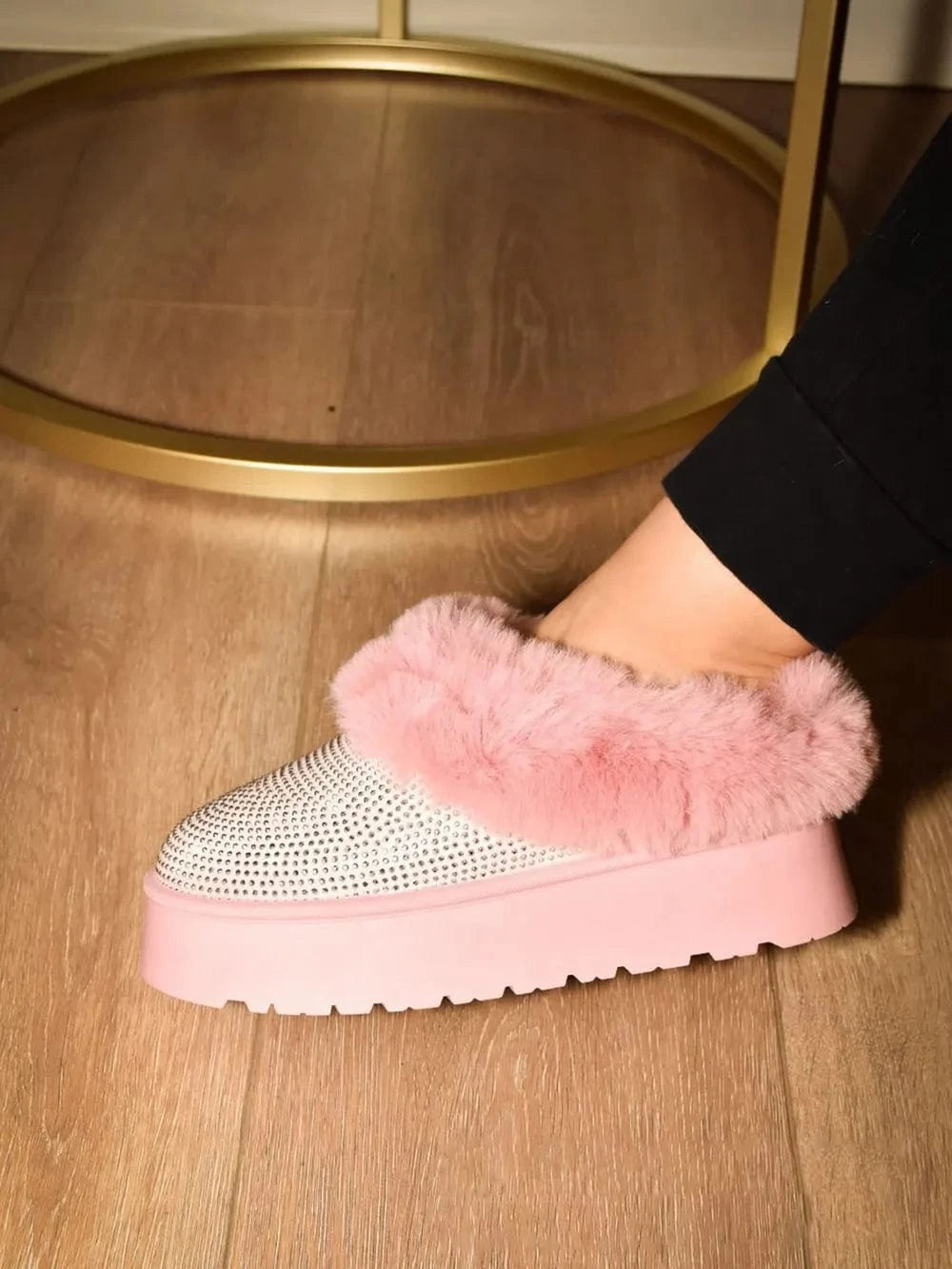 Trendsi WILD DIVA Embellished Faux Fur Platform Booties