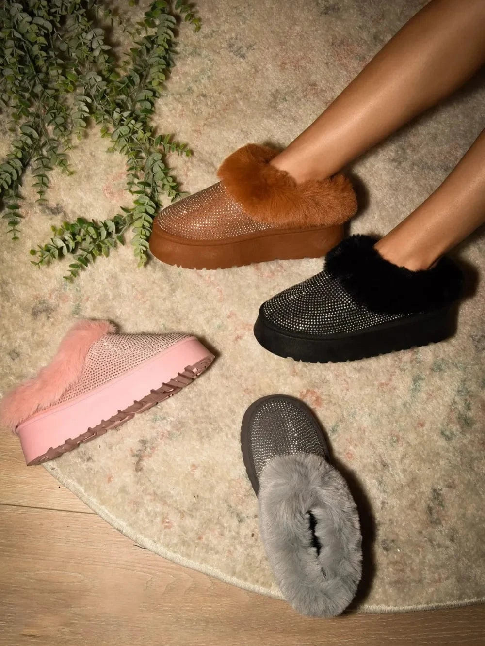 Trendsi WILD DIVA Embellished Faux Fur Platform Booties