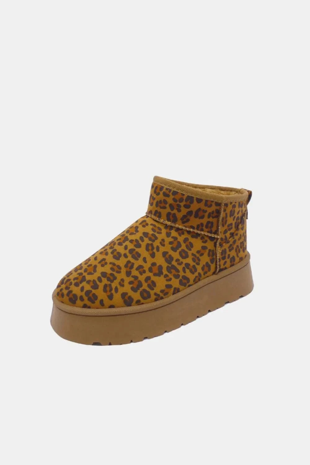 Trendsi WILD DIVA Leopard Suede Round Toe Platform Booties