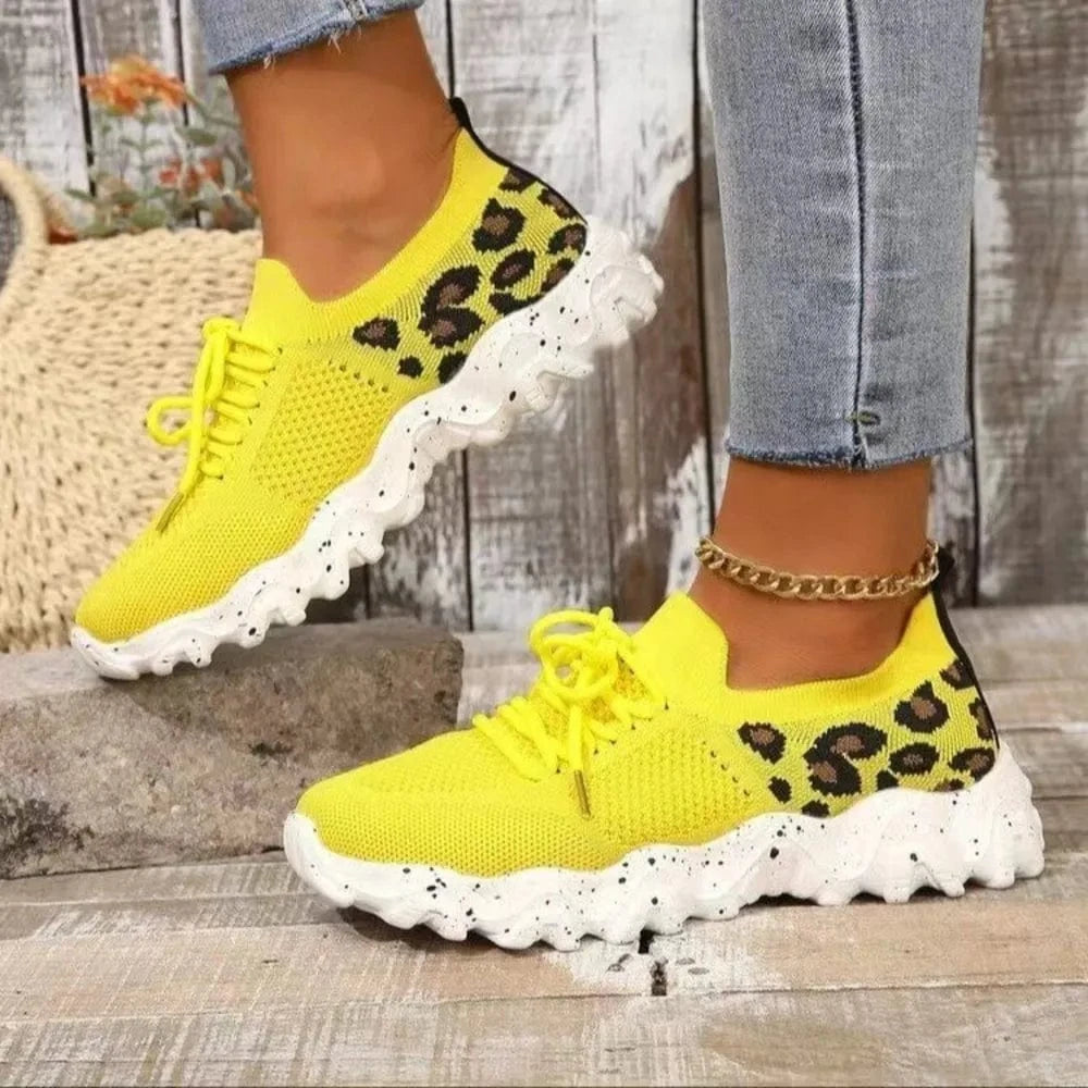 Trendsi Yellow / 36(US5) Leopard Mesh Round Toe Athletic
